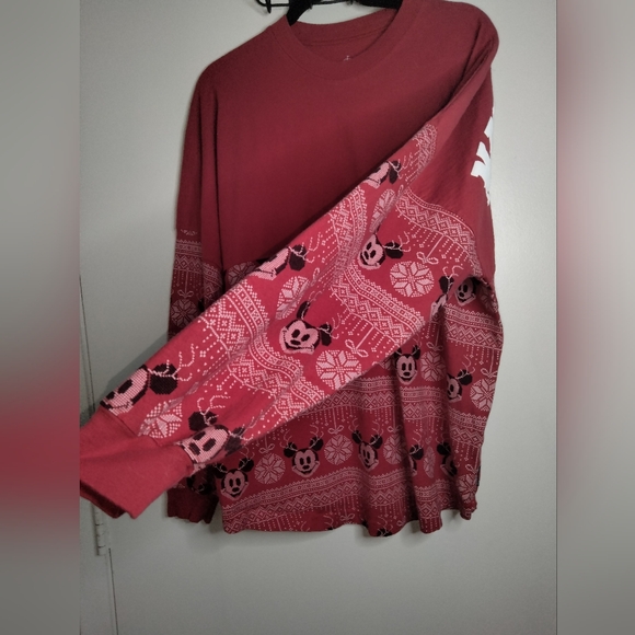 Disney (Sz L) Red & White Mickey Mouse Merry Christmas Spirit Jersey LS Sweater - Picture 4 of 10